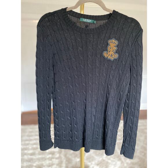 Polo Ralph Lauren Sweaters - Dark Academia Ralph Lauren Cable-Knit Sweater Embroidered Crest Classic Preppy